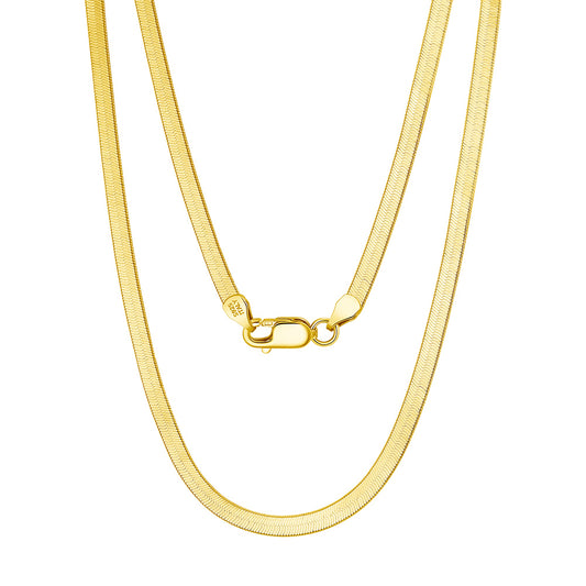 Flat Herringbone Chain Necklace | 925 Sterling Silver or 18K Yellow Gold Plated - Adora Fine Jewelry