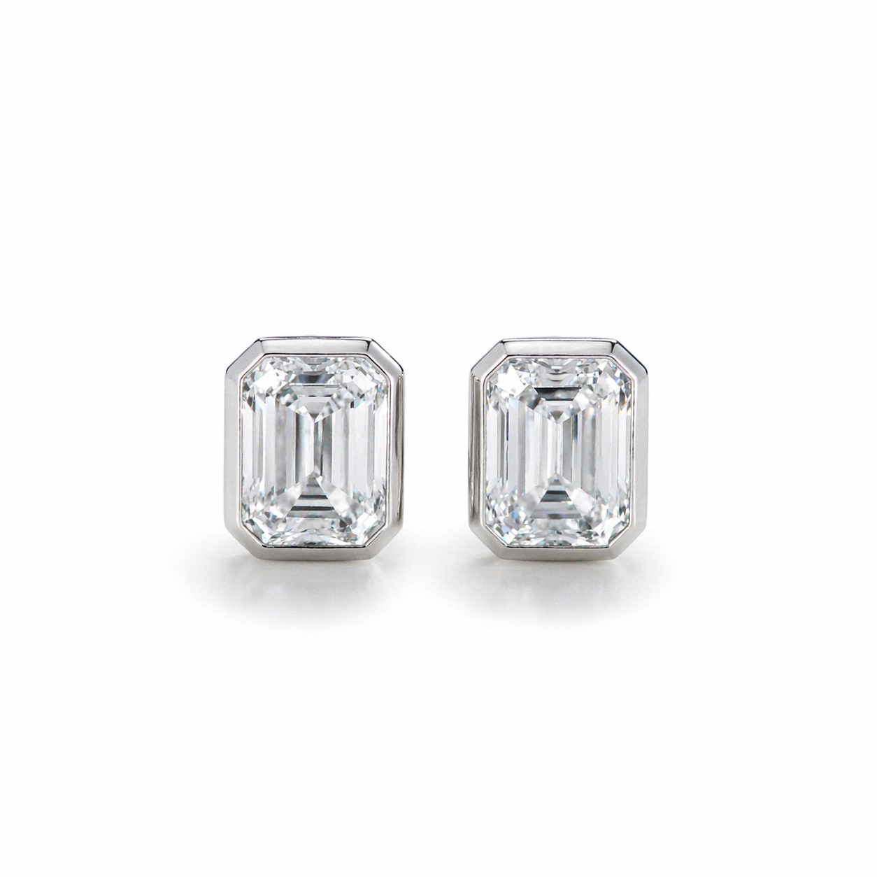 Bezel Emerald Cut Moissanite Stud Earrings | 925 Sterling Silver | 2 CTW D Color VVS1