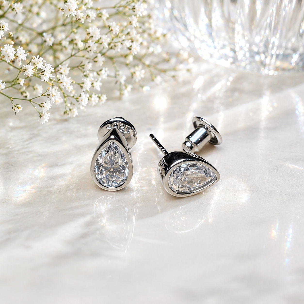 Bezel Pear Moissanite Stud Earrings | 925 Sterling Silver | 2 CTW D Color VVS1