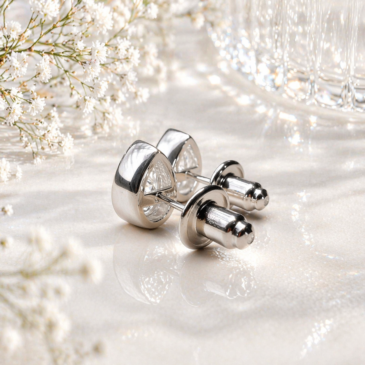 Bezel Pear Moissanite Stud Earrings | 925 Sterling Silver | 2 CTW D Color VVS1