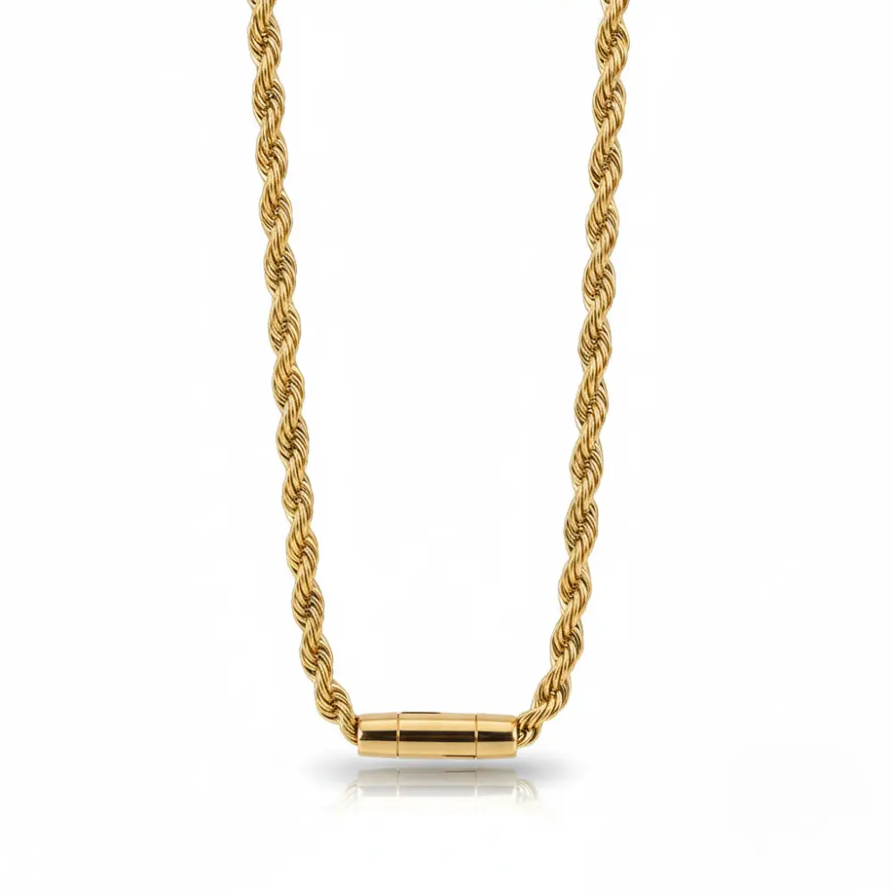 18K Gold 6mm Rope Link Chain Necklace 22" Length