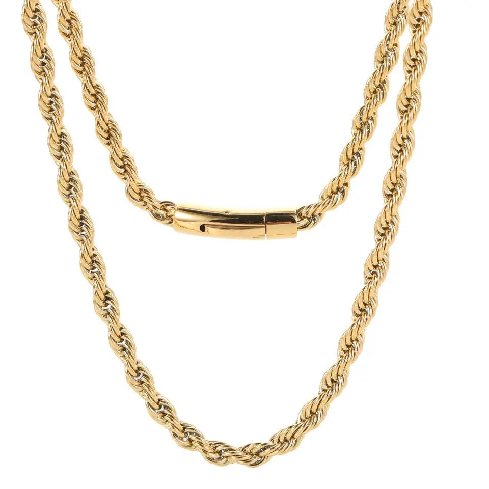 18K Gold 6mm Rope Link Chain Necklace 