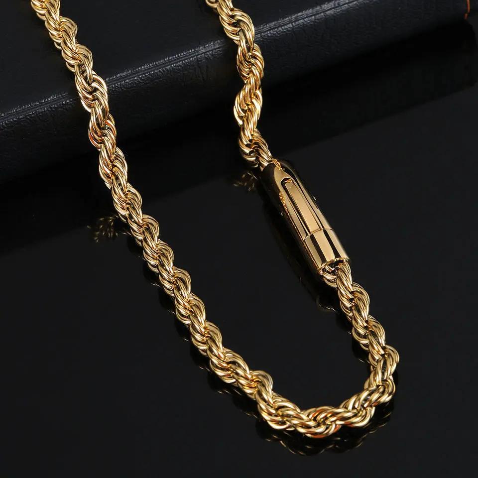 18K Gold 6mm Rope Link Chain Necklace 22" Length Styling 2