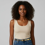 18K Gold 6mm rolo Link Chain Necklace Length with female model, Adora Fine Jewelry