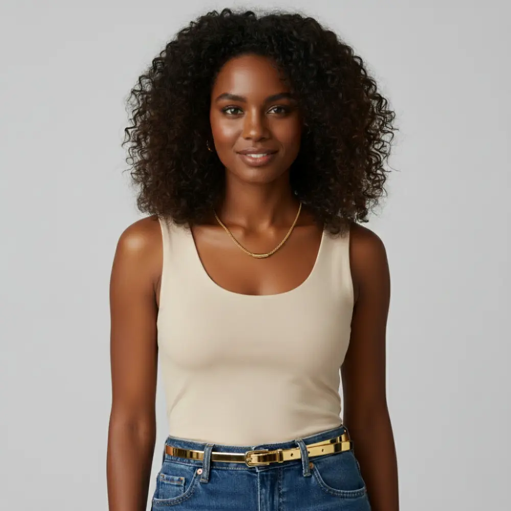 18K Gold 6mm rolo Link Chain Necklace Length with female model, Adora Fine Jewelry