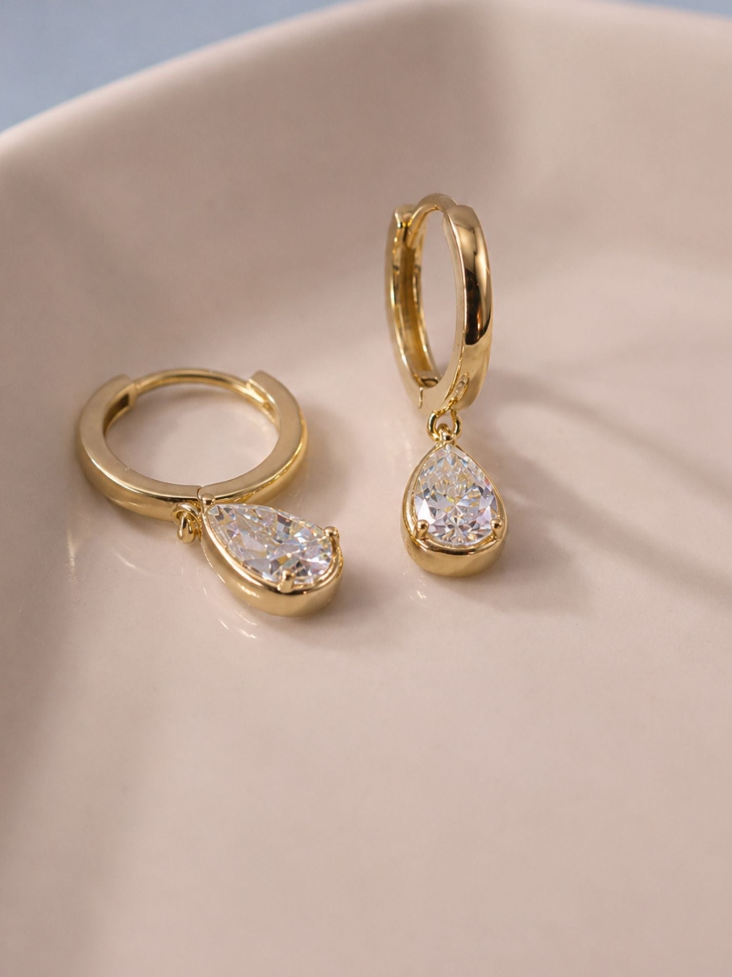 925 Sterling Silver Pear Moissanite Dangle Hoop Earrings