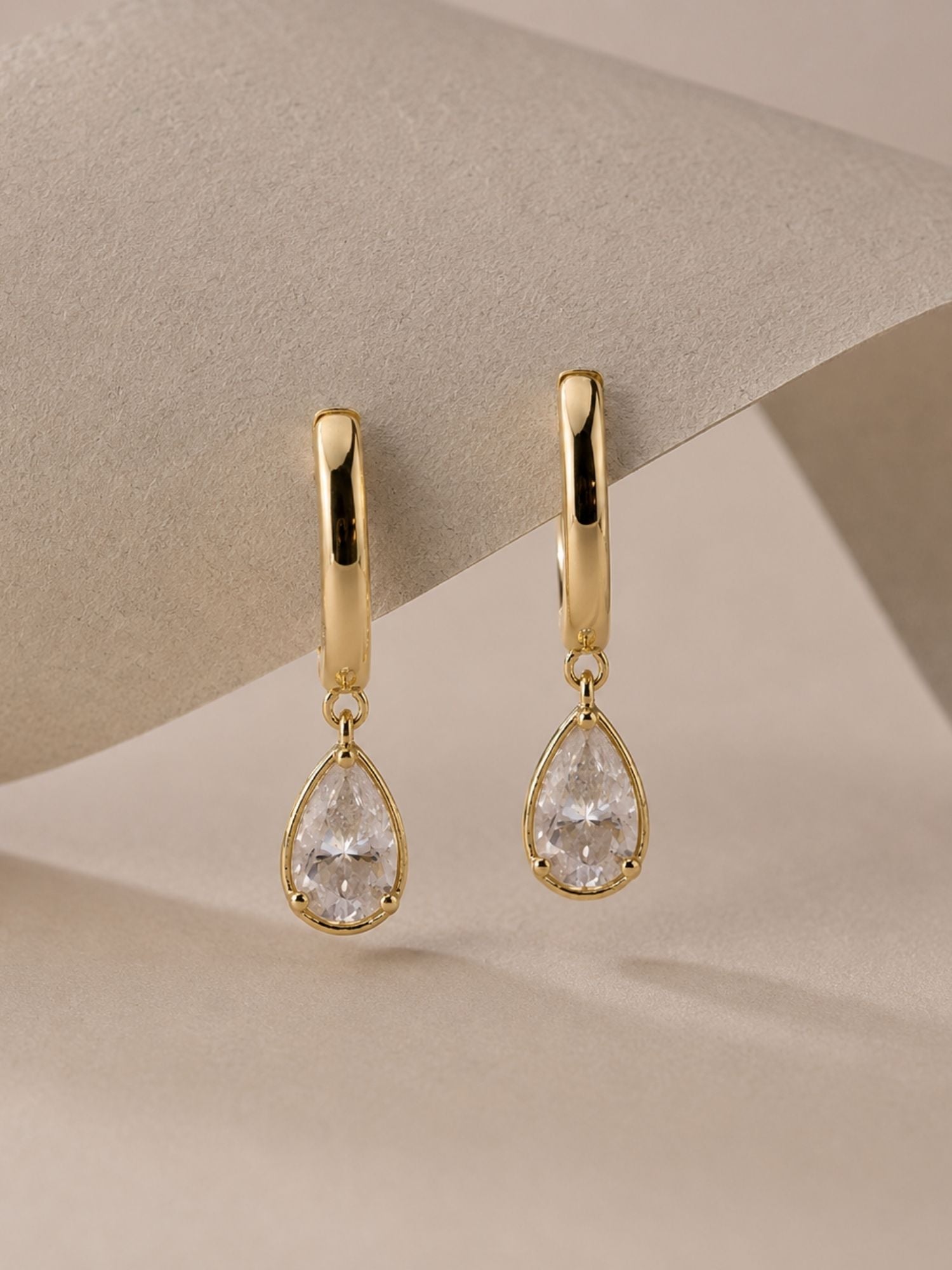 925 Sterling Silver Pear Moissanite Dangle Hoop Earrings