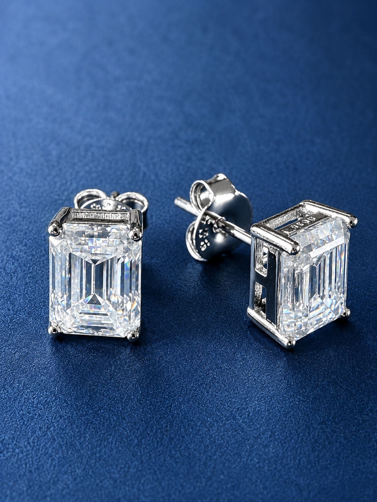 925 Sterling Silver Emerald Cut Moissanite Earrings