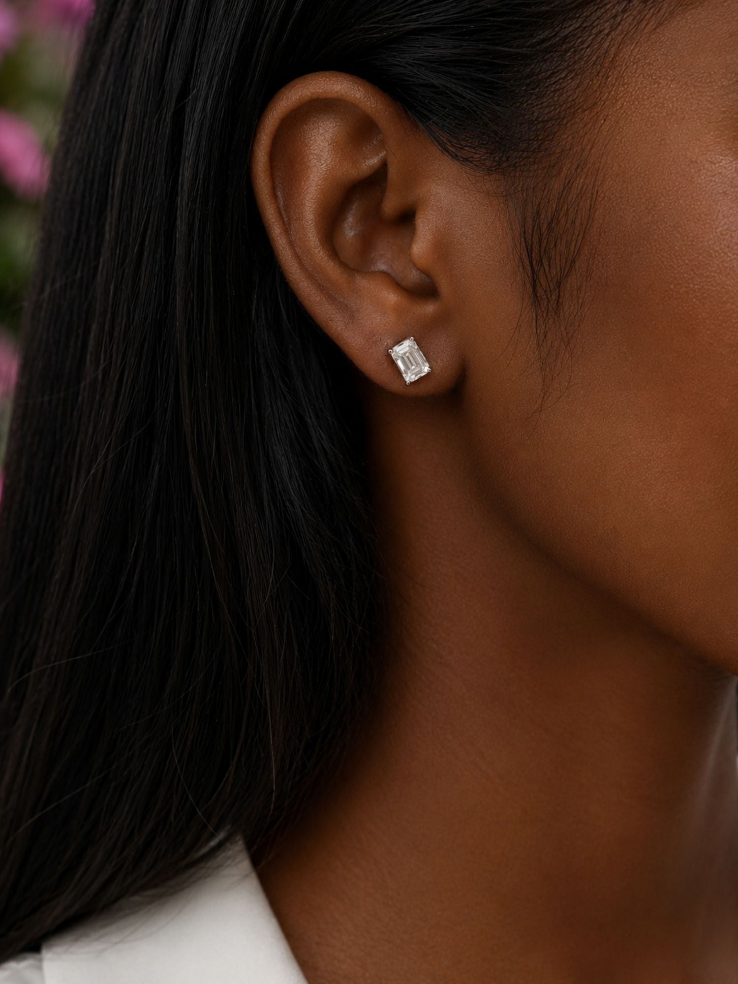 925 Sterling Silver Emerald Cut Moissanite Earrings