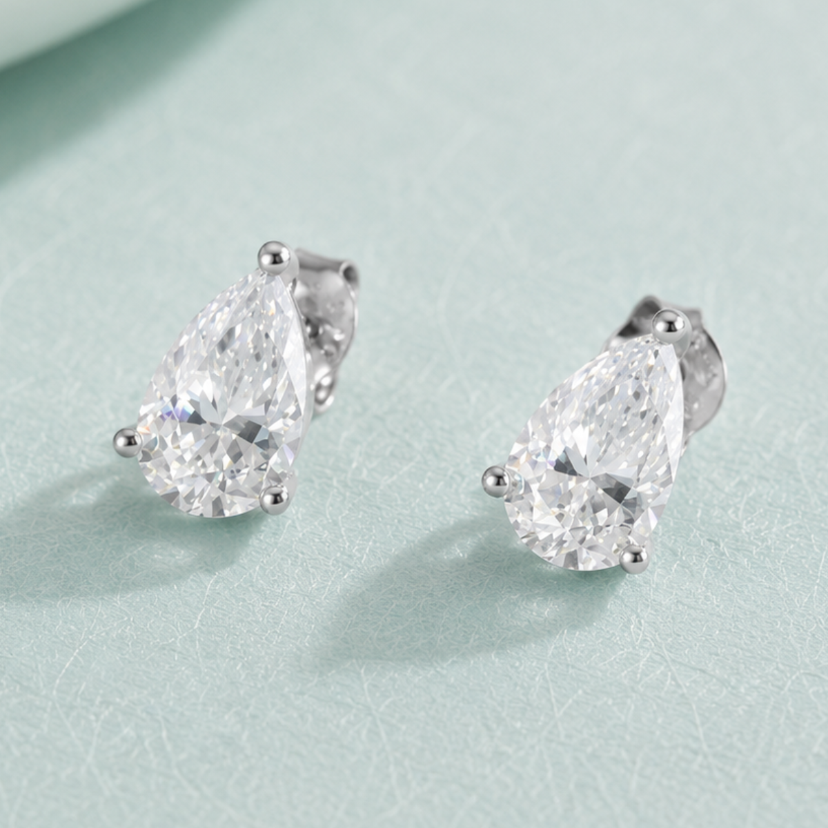 2 CTW Pear Cut Moissanite Stud Earrings | 8x5mm | 3-Prong | Push Back | Diamond Alternative | Rhodium or 18K Gold Plated Sterling Silver