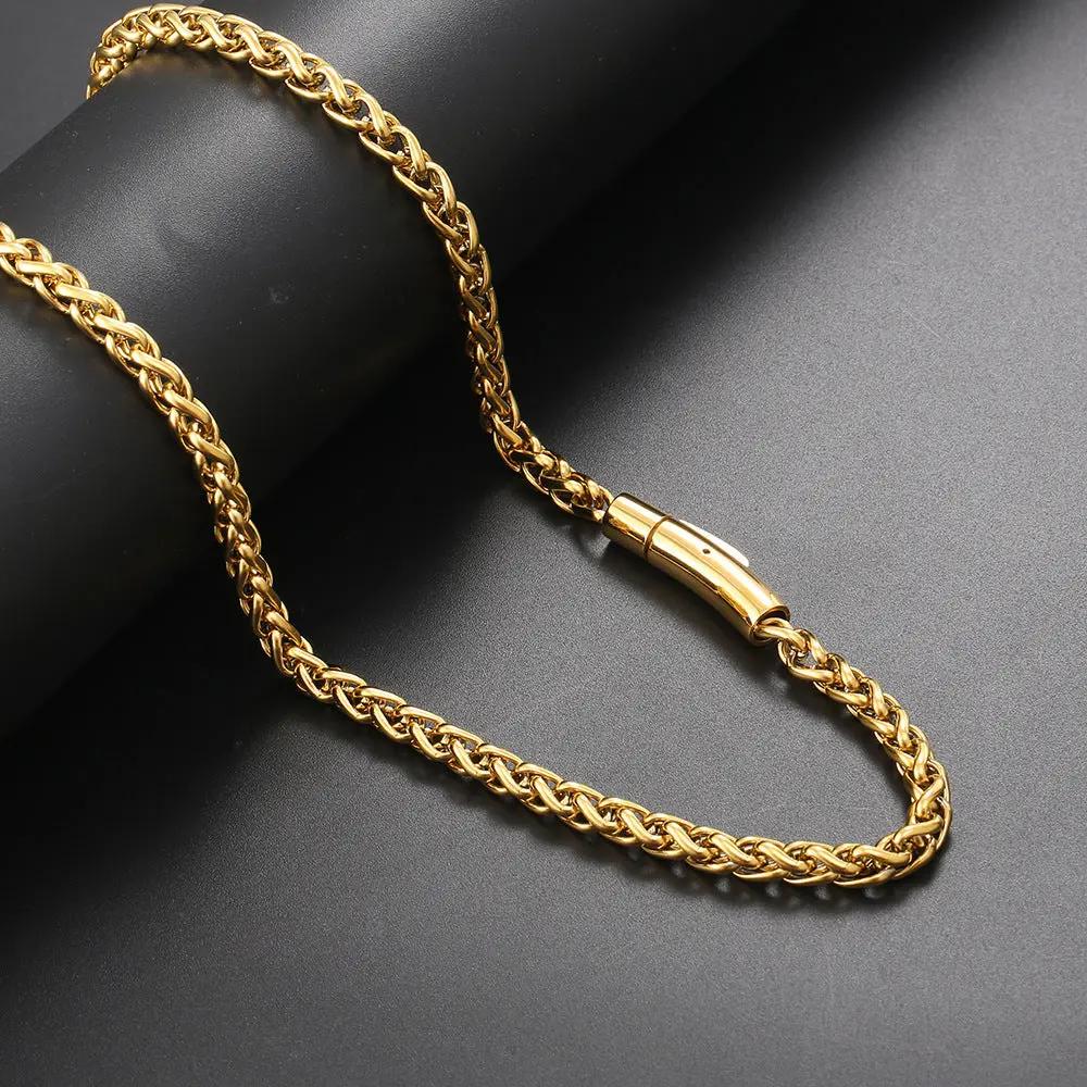 18K Gold 6mm Wheat Chain Necklace 22" Length
