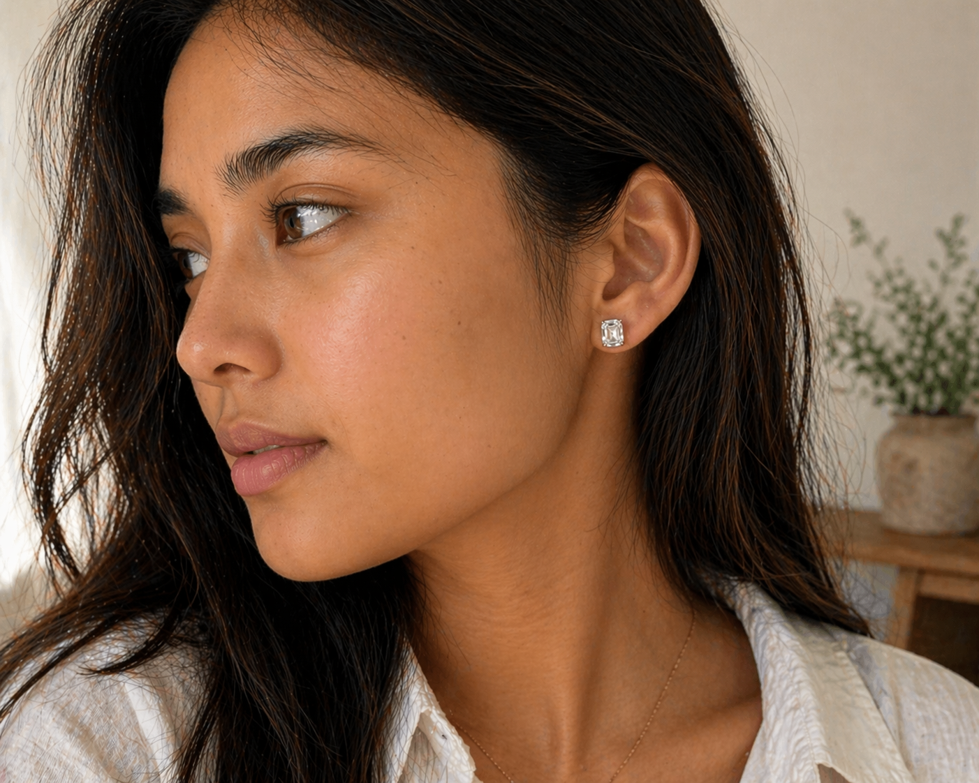 Emerald Cut Moissanite Stud Earrings | 925 Sterling Silver | 4-Prong Solitaire | D Color VVS1 | Lab Grown Diamond Alternative