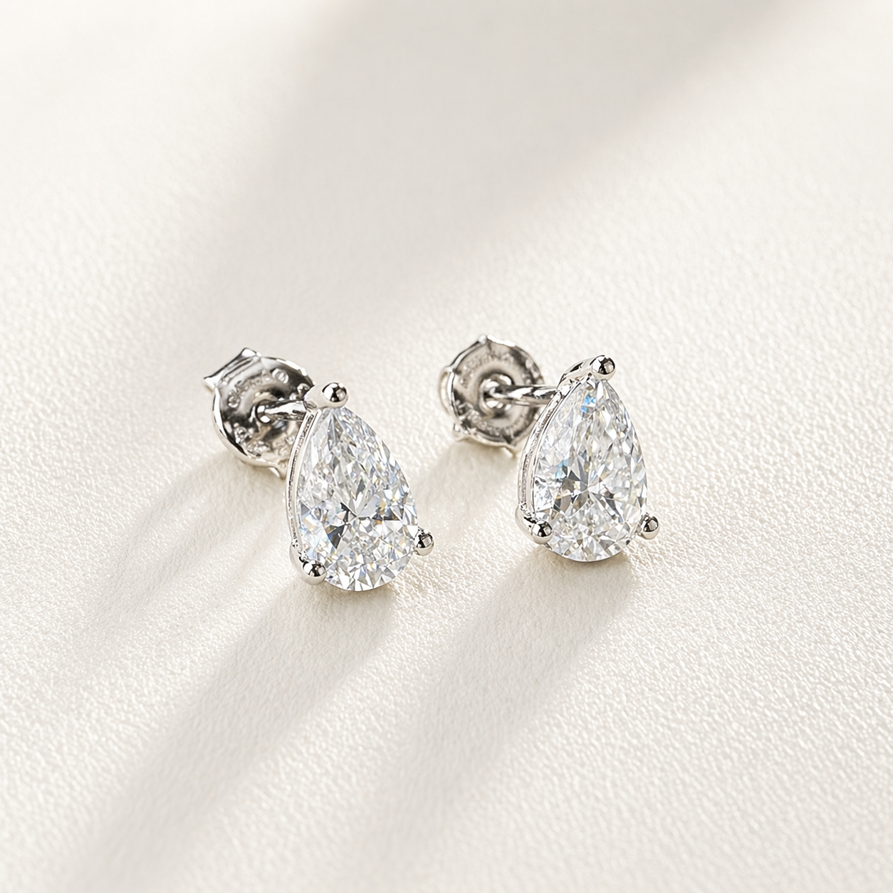 2 CTW Pear Cut Moissanite Stud Earrings | 8x5mm | 3-Prong | Push Back | Diamond Alternative | Rhodium or 18K Gold Plated Sterling Silver