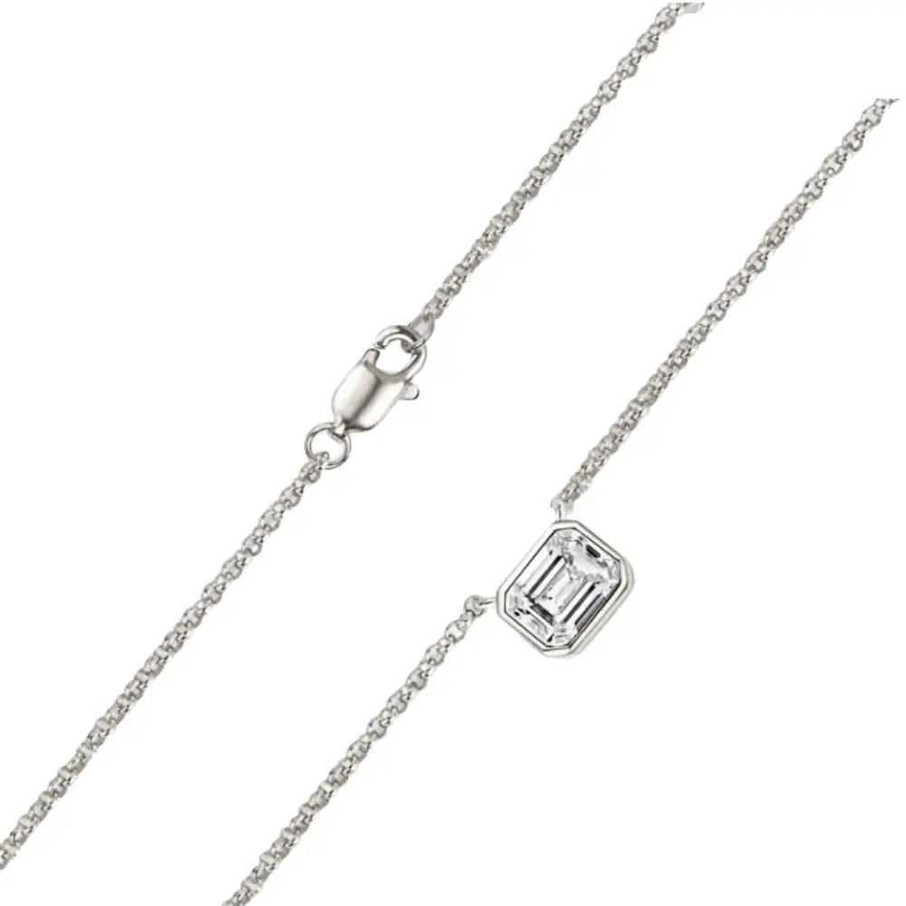 925 Sterling Silver Dainty Moissante Emerald Bezel Necklace | 7x5mm | 1 CTW Adora Fine Jewelry