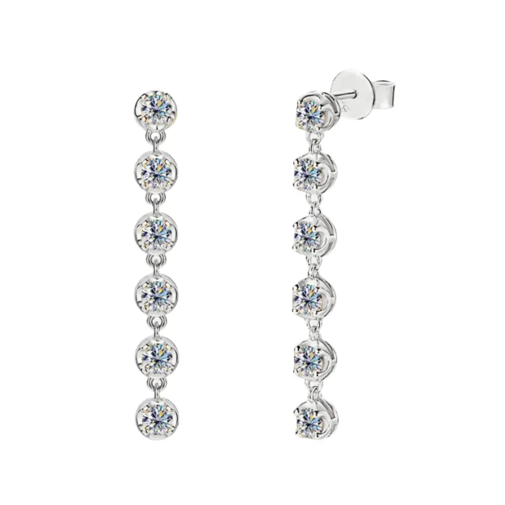 3mm 1.25 CTW 925 Sterling Silver Moissante Dangle Earring | Push Back Post Adora Fine Jewelry