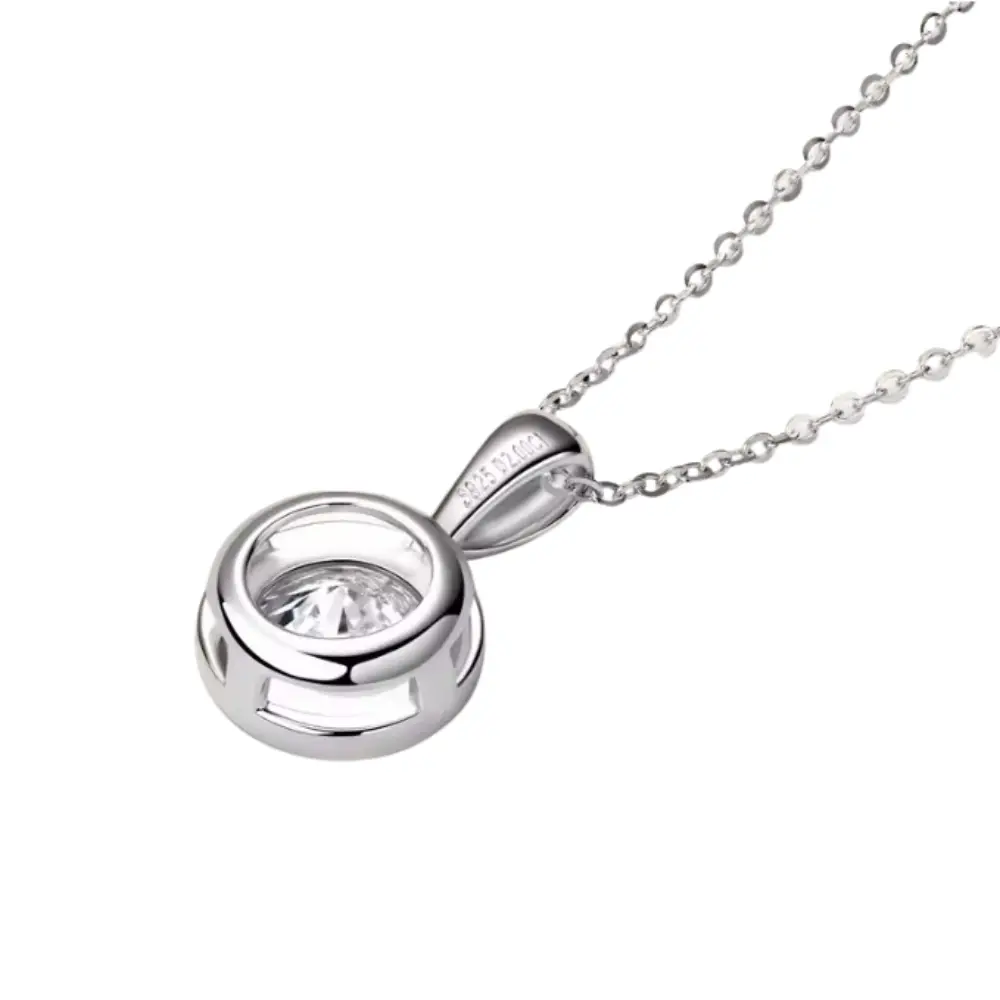925 Sterling Silver Moissante Round Bezel Necklace | 8mm | 2 CTW Adora Fine Jewelry