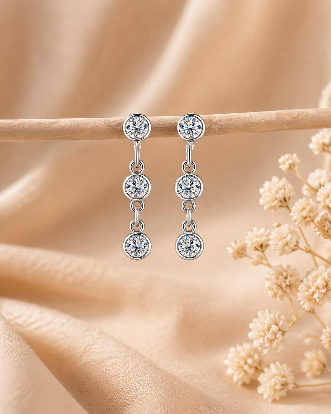 3mm 0.6 CTW 14K Yellow Gold Plated Moissanite Round Cut Drop Earring | Push Back Post