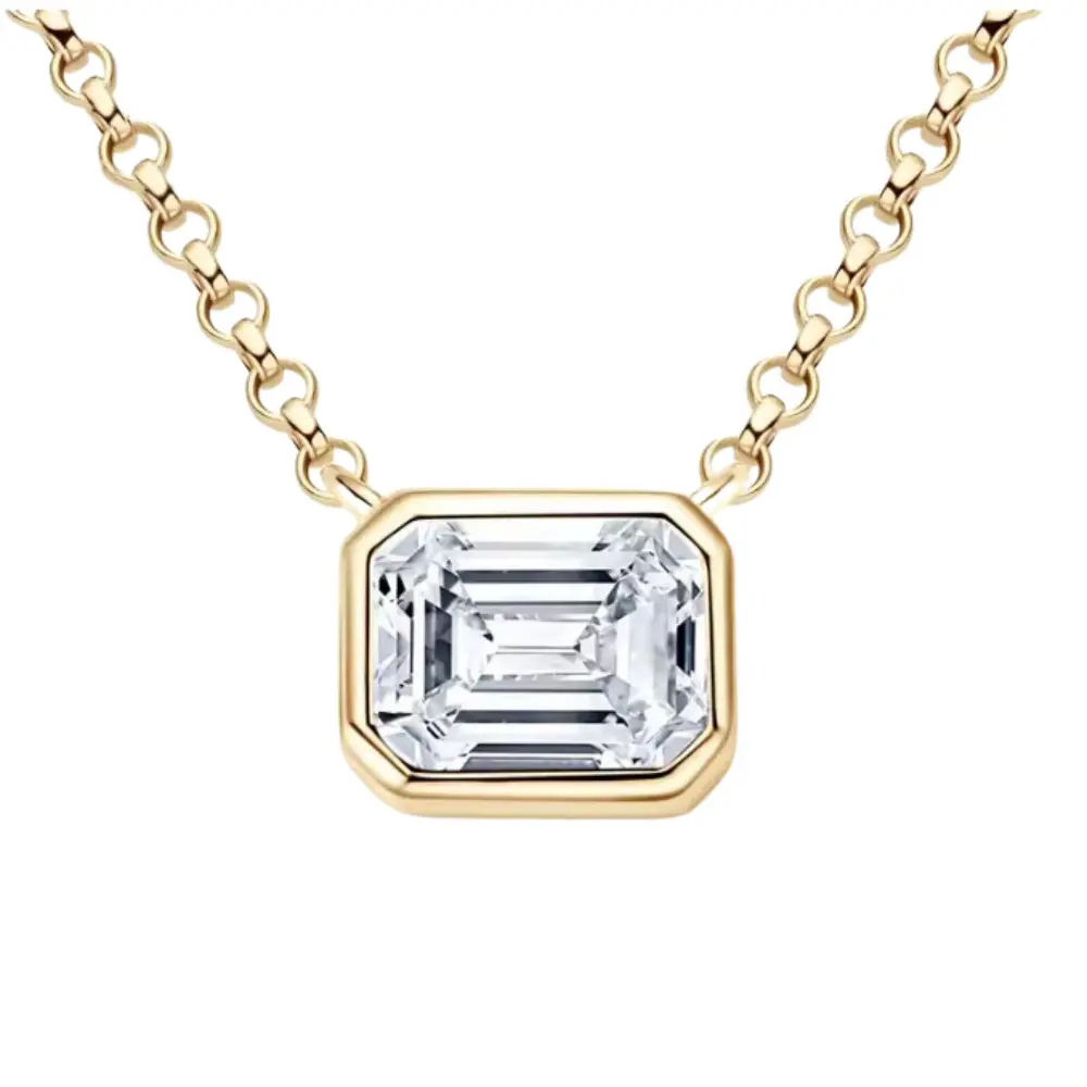 925 Sterling Silver Dainty Moissante Emerald Bezel Necklace | 7x5mm | 1 CTW Adora Fine Jewelry