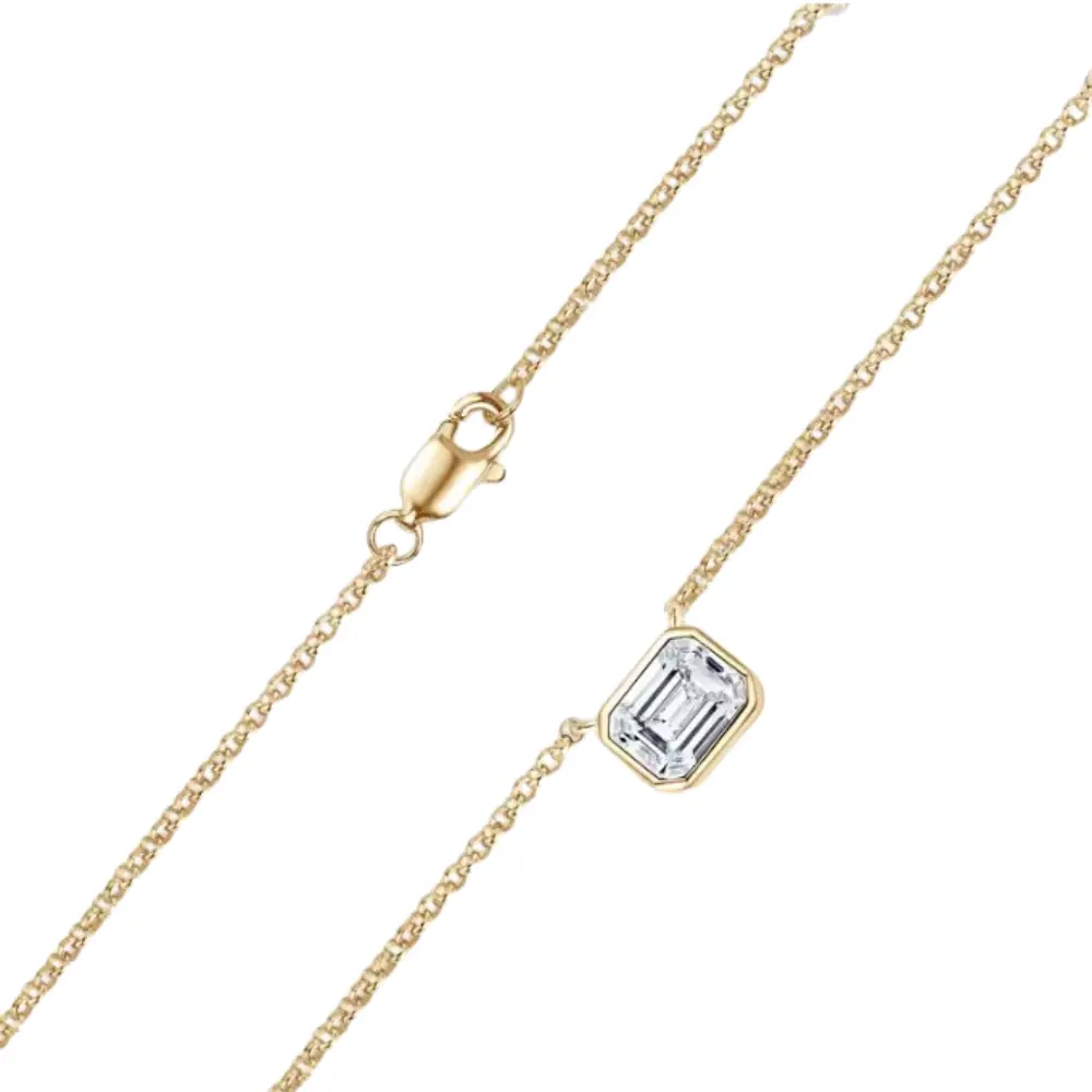 925 Sterling Silver Dainty Moissante Emerald Bezel Necklace | 7x5mm | 1 CTW Adora Fine Jewelry