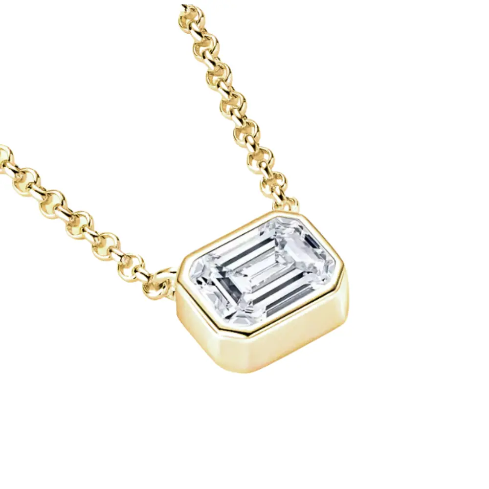 925 Sterling Silver Dainty Moissante Emerald Bezel Necklace | 7x5mm | 1 CTW Adora Fine Jewelry