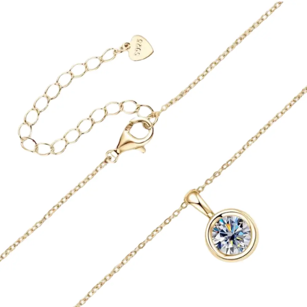 925 Sterling Silver Moissante Round Bezel Necklace | 8mm | 2 CTW Adora Fine Jewelry