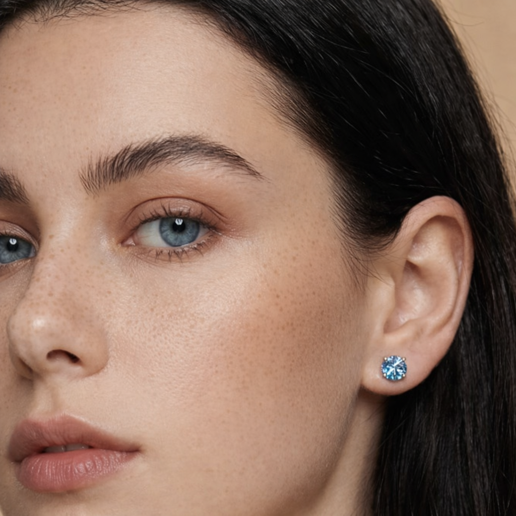 925 Sterling Silver Round Blue Moissanite Earrings