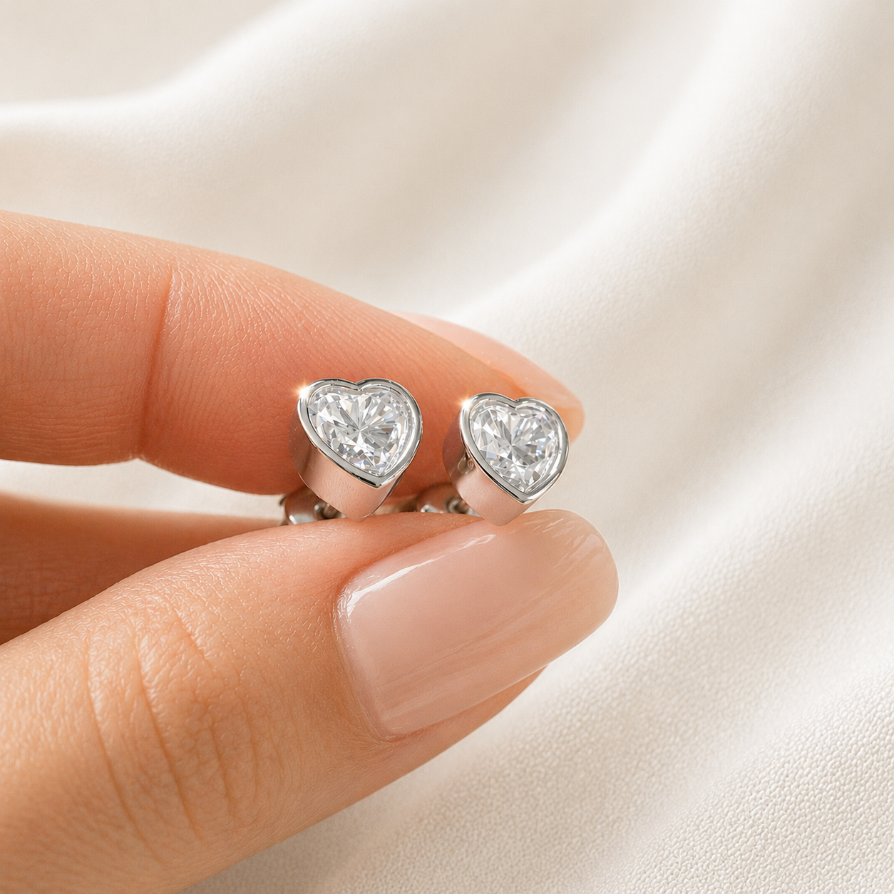 Bezel Heart Moissanite Stud Earrings | 925 Sterling Silver | 2 CTW D Color VVS1