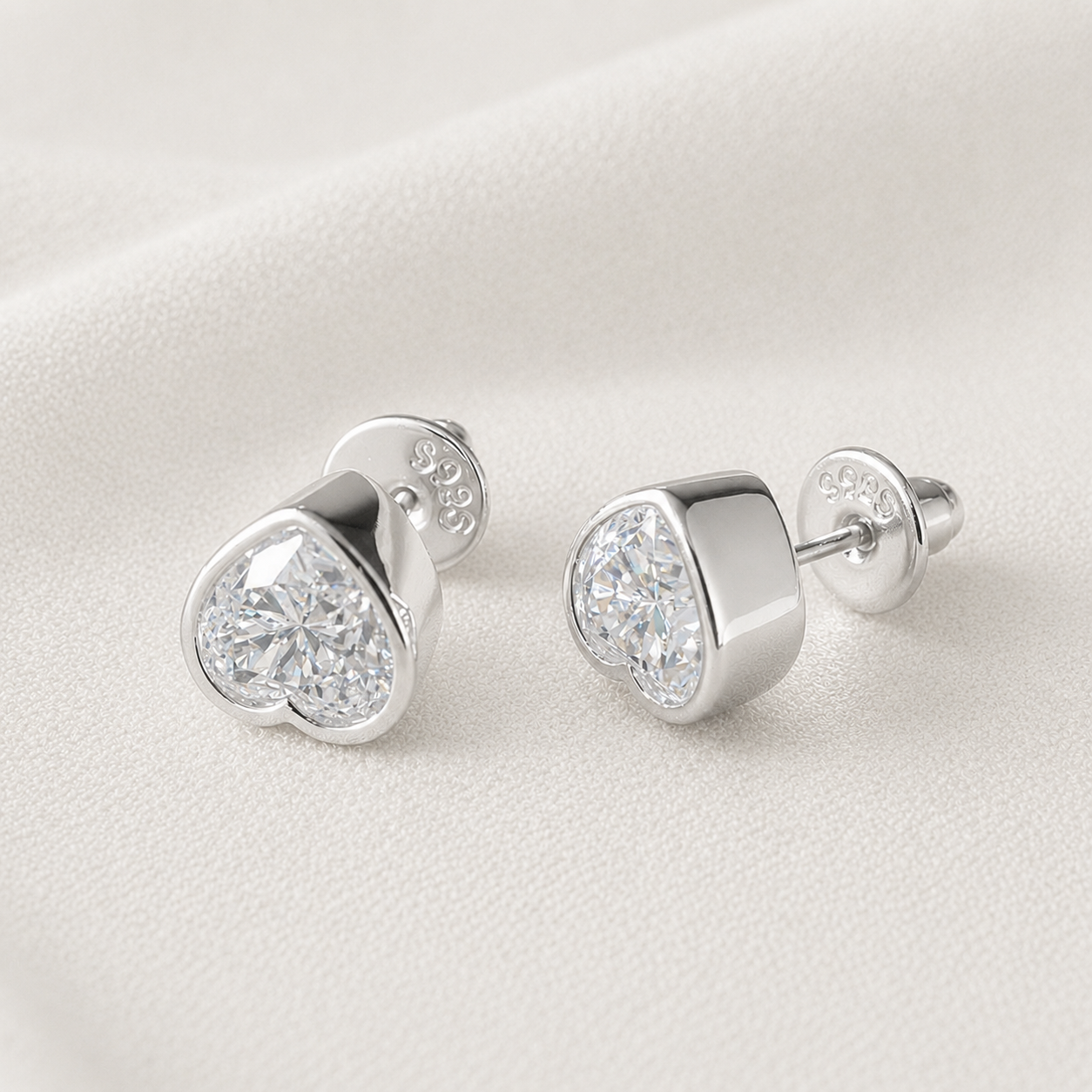 Bezel Heart Moissanite Stud Earrings | 925 Sterling Silver | 2 CTW D Color VVS1