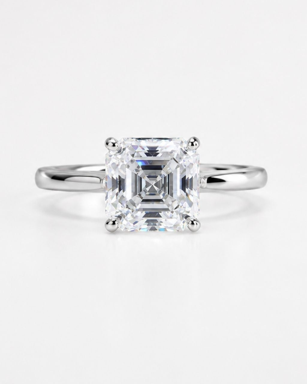Solitaire Asscher Cut Moissanite Engagement Ring - 14K Solid Gold