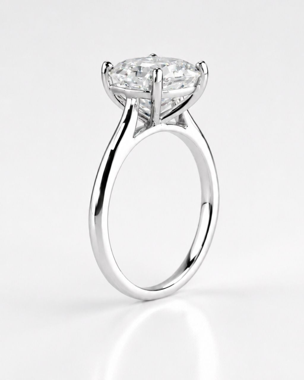 Solitaire Asscher Cut Moissanite Engagement Ring - 14K Solid Gold