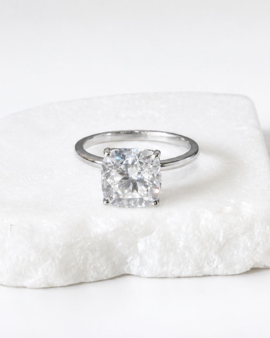 Solitaire Cushion Cut Moissanite Engagement Ring - 14K Solid Gold