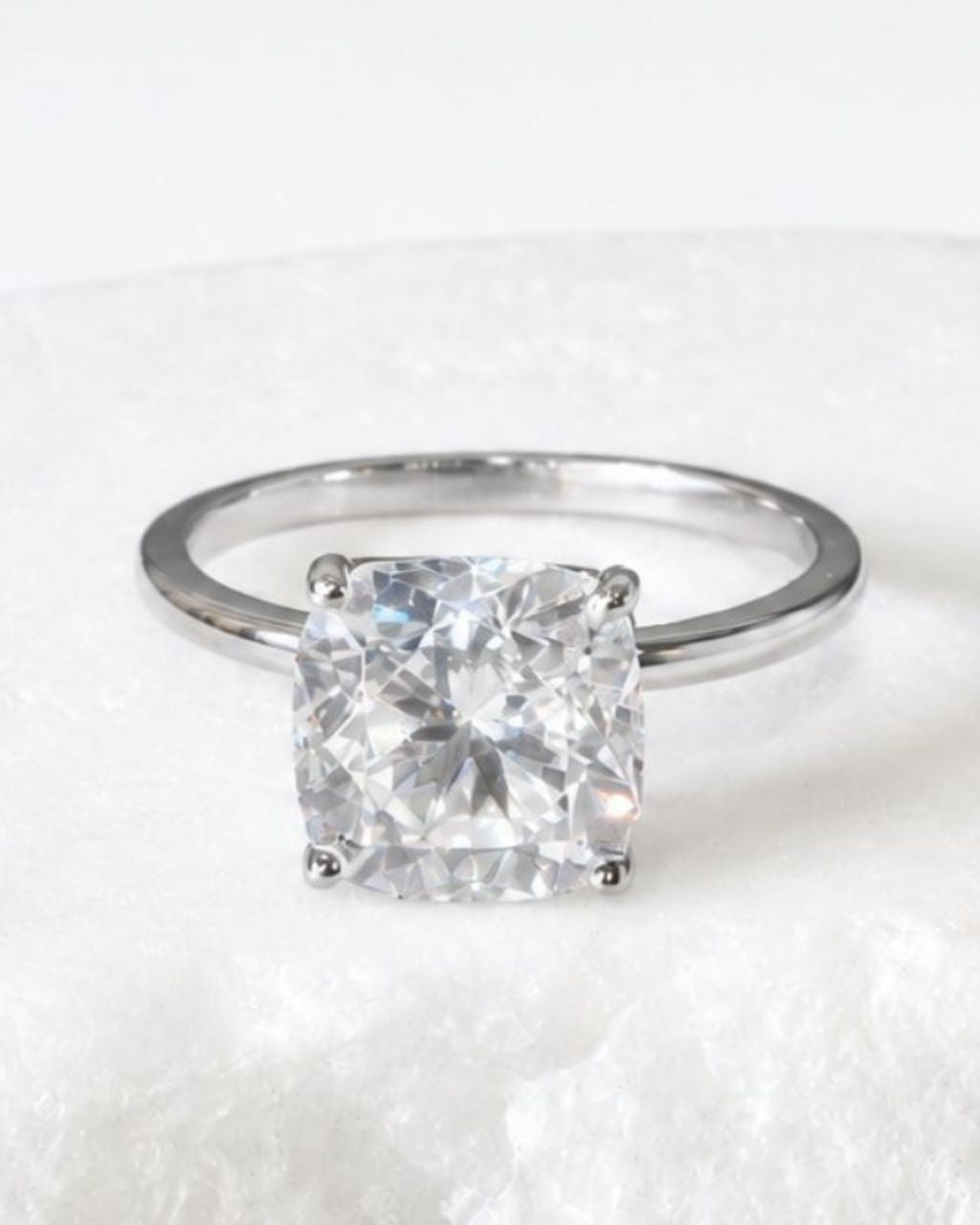 Solitaire Cushion Cut Moissanite Engagement Ring - 14K Solid Gold