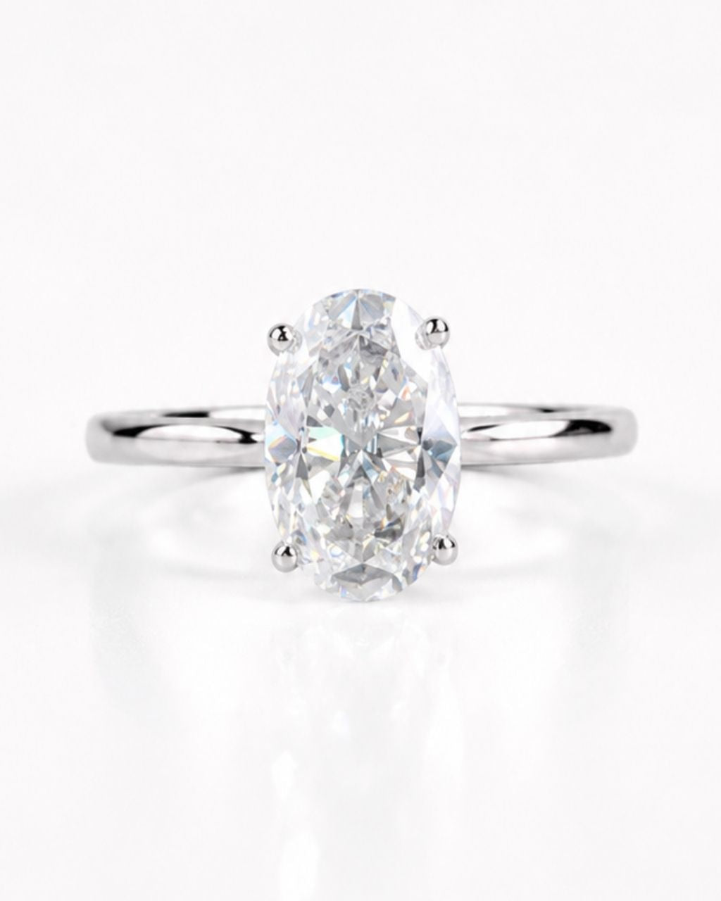 Solitaire Oval Cut Moissanite Engagement Ring - 14K Solid Gold