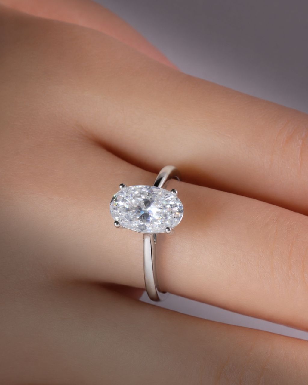 Solitaire Oval Cut Moissanite Engagement Ring - 14K Solid Gold