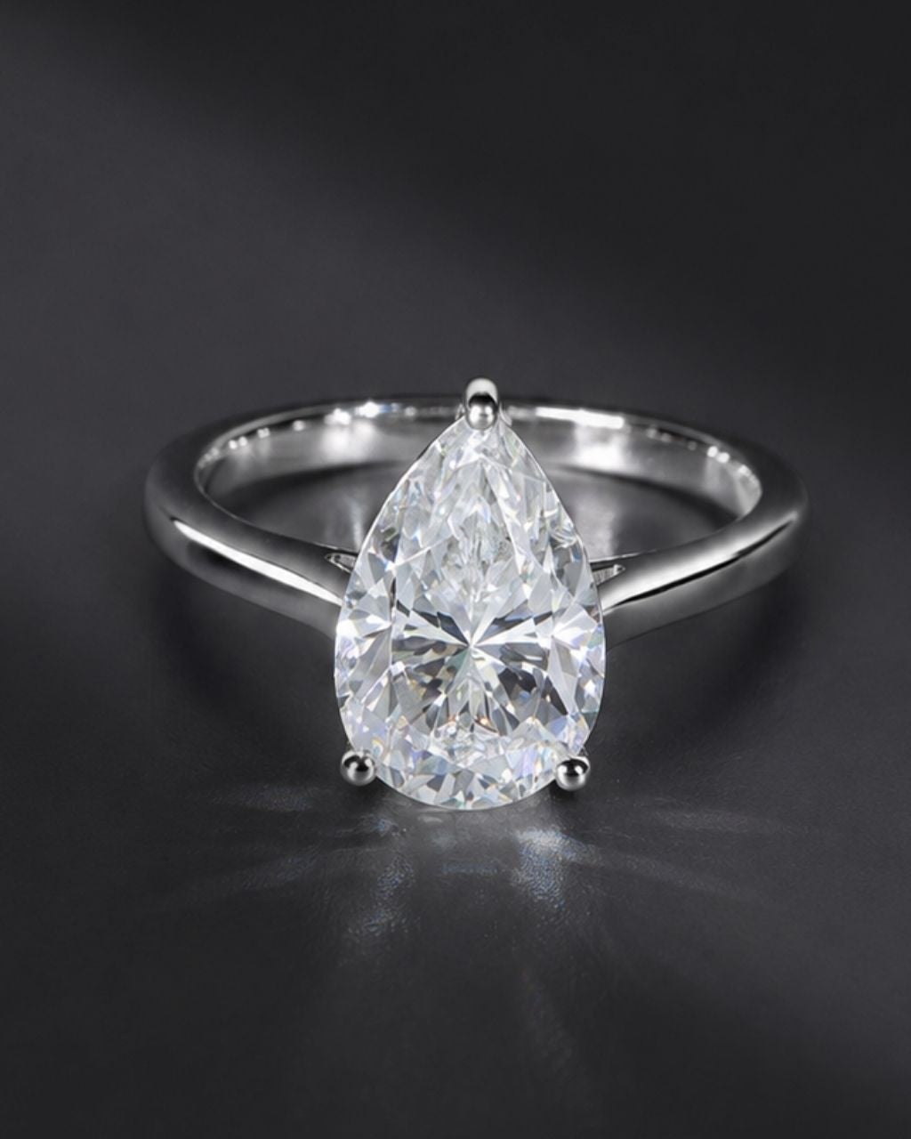 Solitaire Pear Cut Moissanite Engagement Ring - 14K Solid Gold