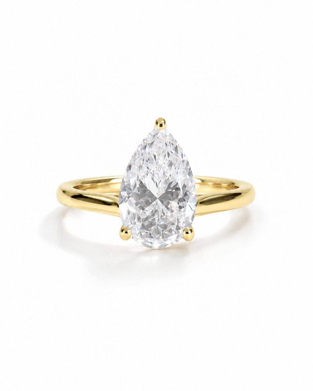 Solitaire Pear Cut Moissanite Engagement Ring - 14K Solid Gold