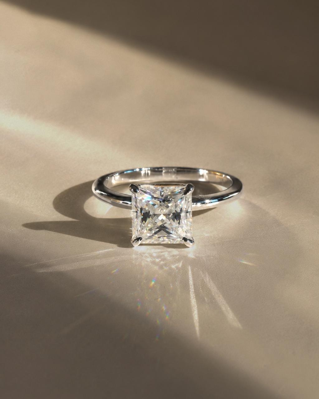 Solitaire Princess Cut Moissanite Engagement Ring - 14K Solid Gold