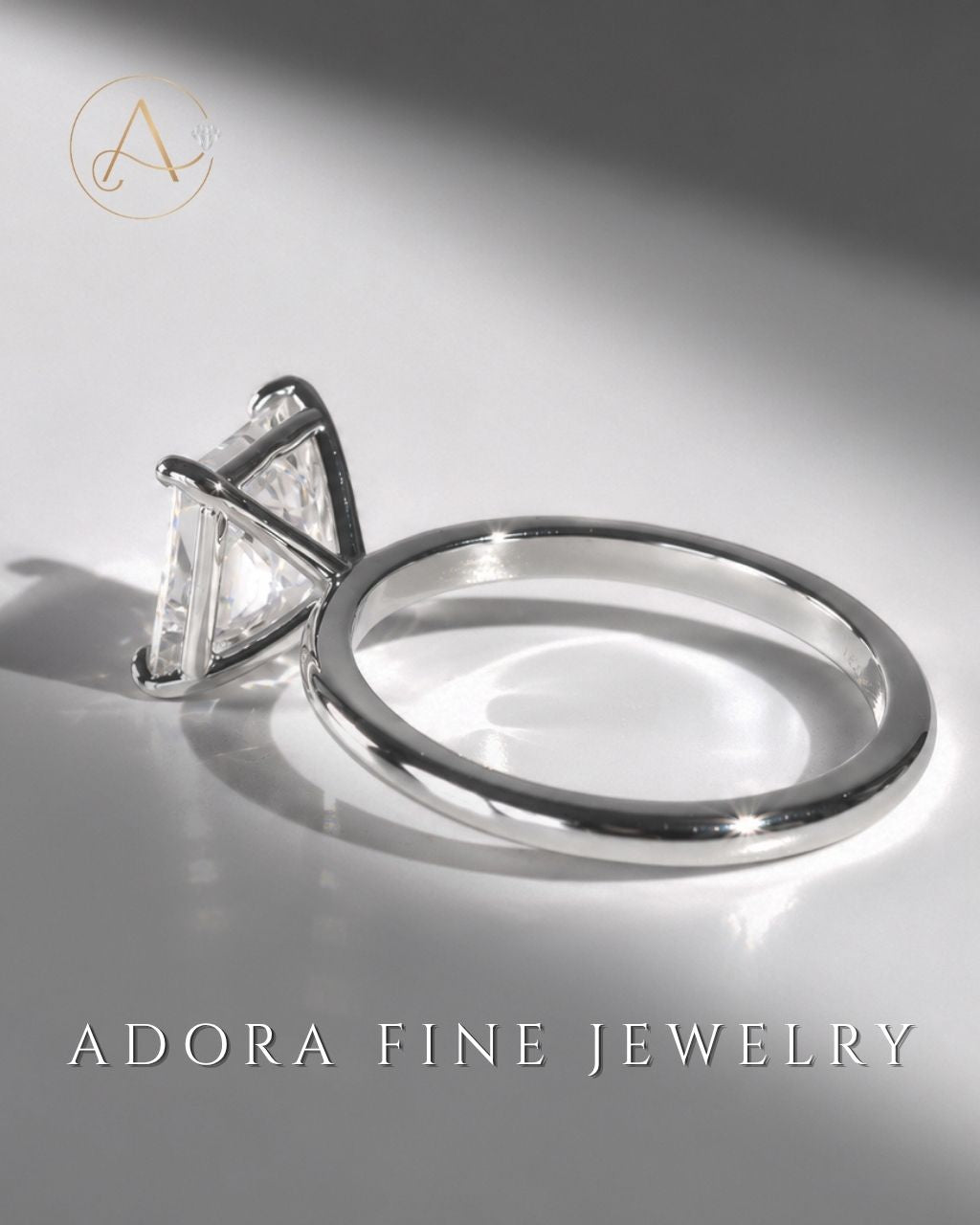 Solitaire Princess Cut Moissanite Engagement Ring - 14K Solid Gold