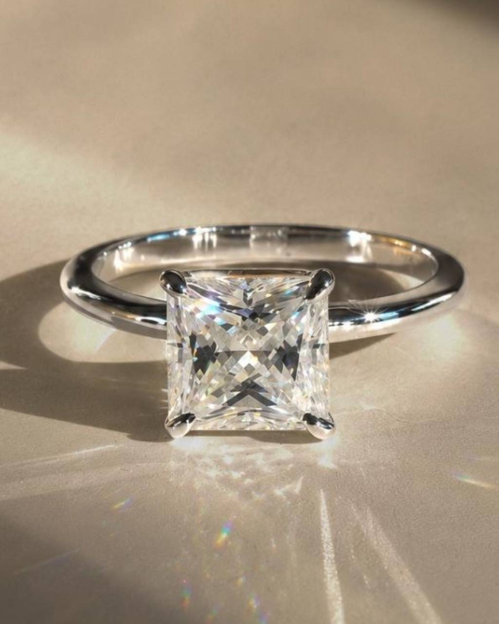 Solitaire Princess Cut Moissanite Engagement Ring