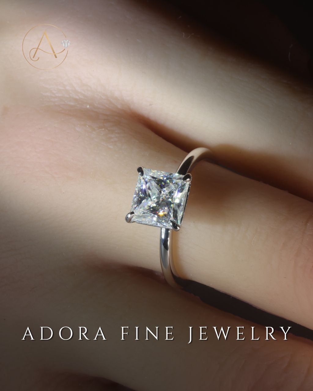 Solitaire Princess Cut Moissanite Engagement Ring