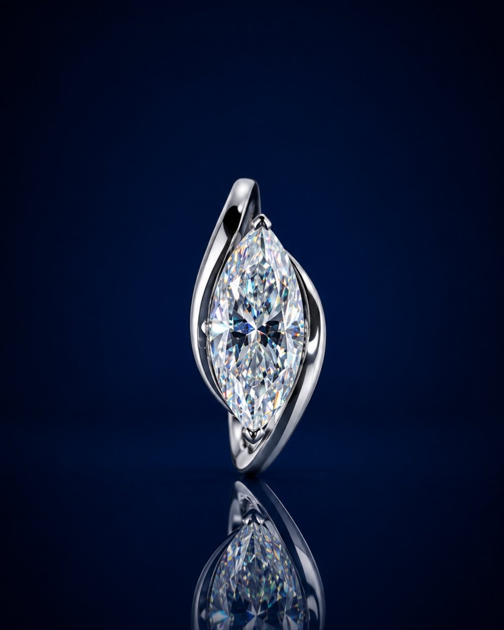 Swirl Bypass Solitaire Marquise Moissanite Engagement Ring - 14K Solid Gold