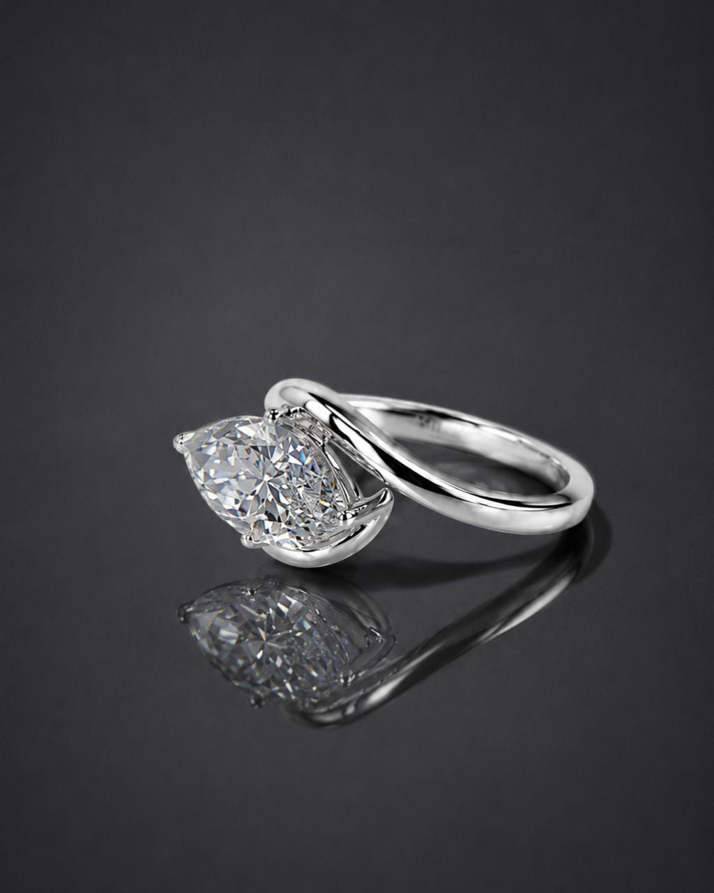 Swirl Bypass Solitaire Marquise Moissanite Engagement Ring - 14K Solid Gold