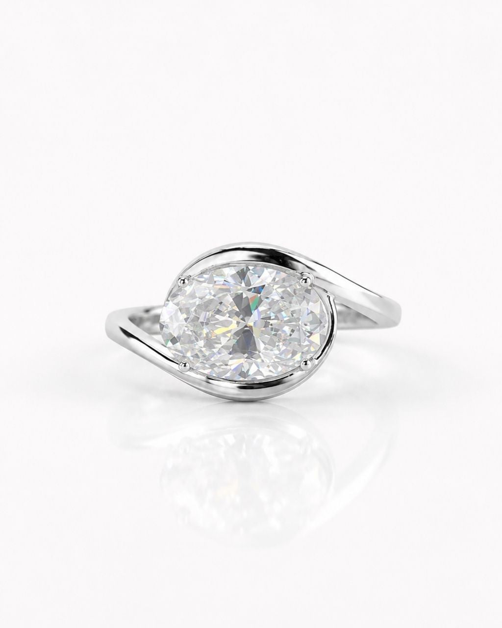 Swirl Bypass Solitaire Oval Moissanite Engagement Ring - 14K Solid Gold