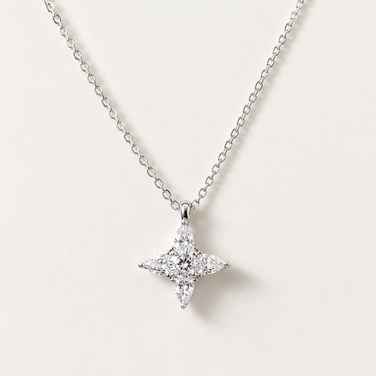 4-Point Star Pear Shape Moissanite Pendant Necklace, 1.5 CTW, 14K Gold Plated or Rhodium, 925 Silver
