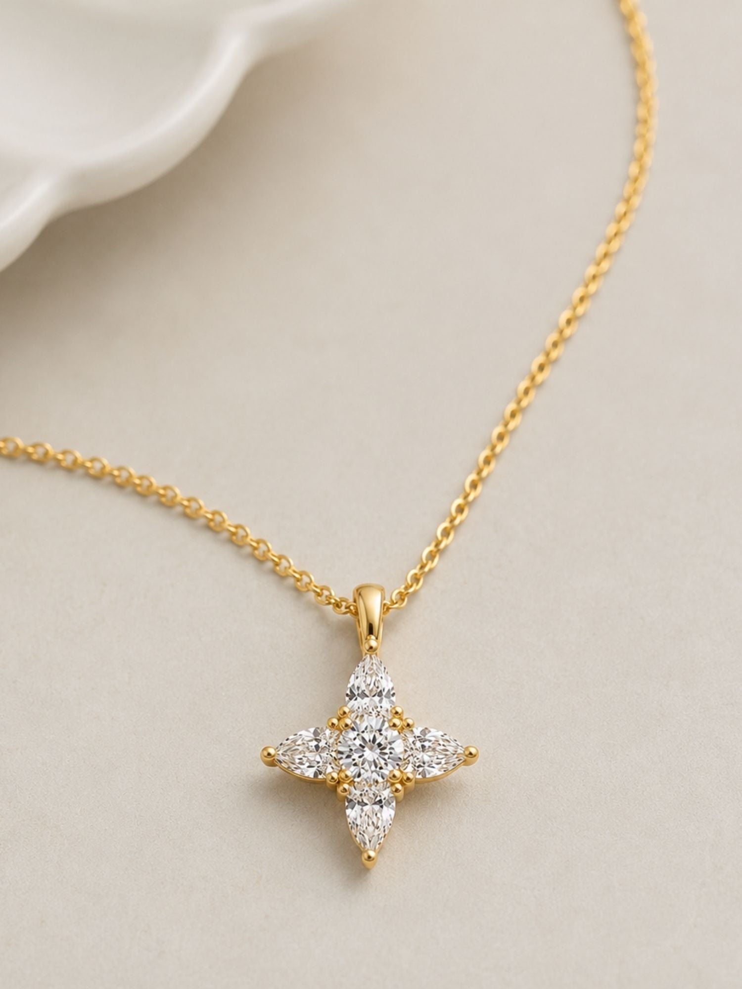 925 Sterling Silver 4-Point Star Pear Shape Moissanite Necklace