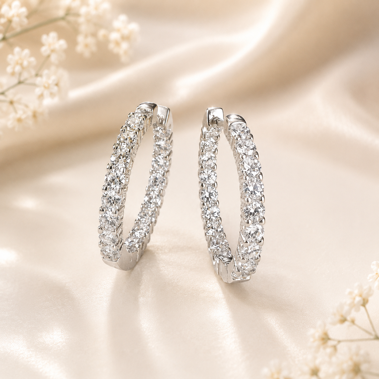 Inside-Out Moissanite Hoop Earrings, 1 CTW, 23mm, 925 Silver, 14K Gold Plated or Rhodium Plated