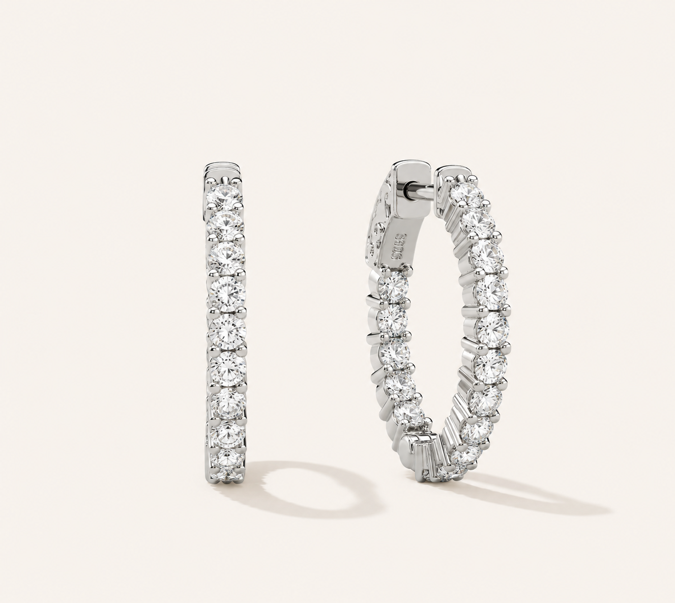 Inside-Out Moissanite Hoop Earrings, 1 CTW, 23mm, 925 Silver, 14K Gold Plated or Rhodium Plated