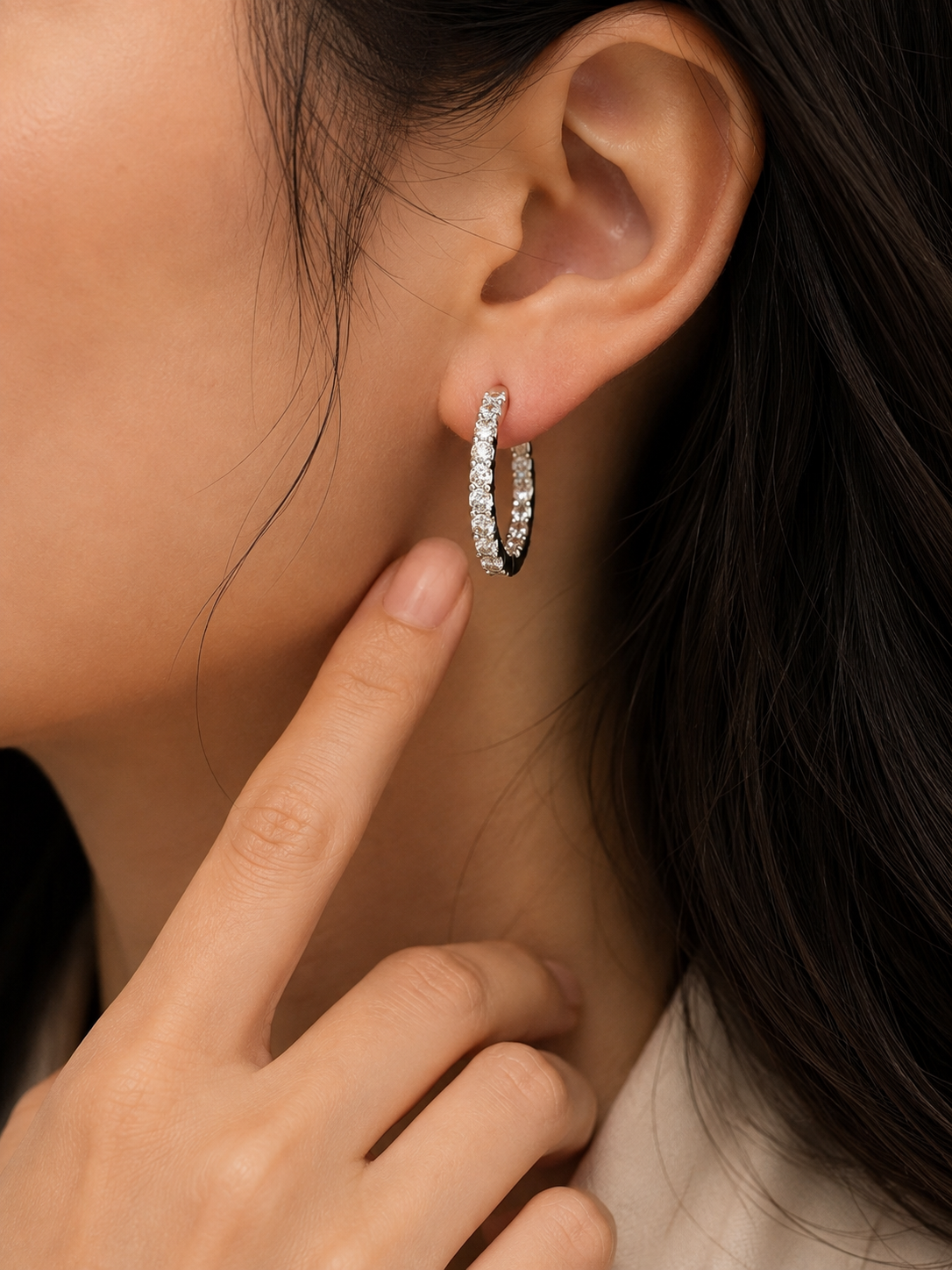 Inside-Out Moissanite Hoop Earrings, 1 CTW, 23mm, 925 Silver, 14K Gold Plated or Rhodium Plated