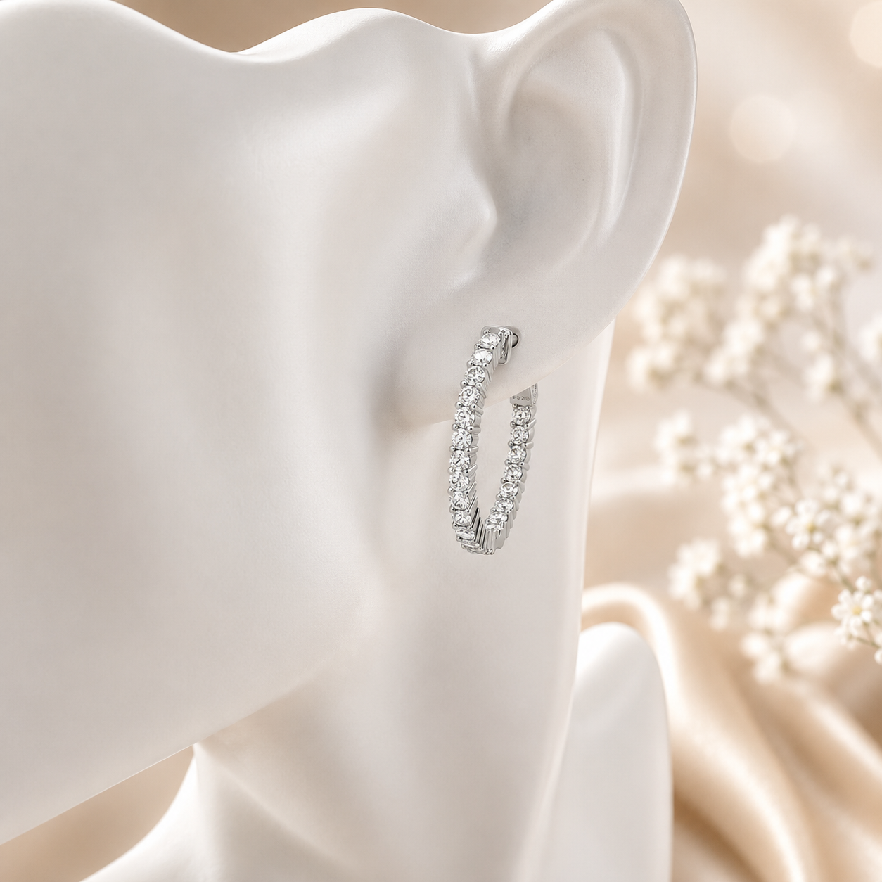 Inside-Out Moissanite Hoop Earrings, 1 CTW, 23mm, 925 Silver, 14K Gold Plated or Rhodium Plated