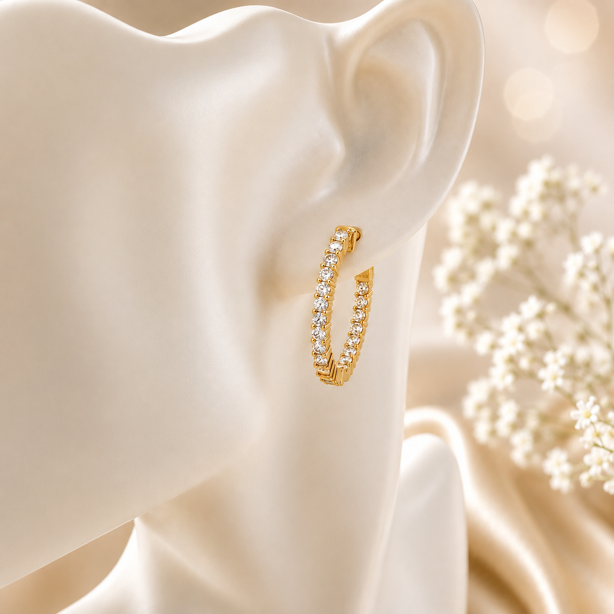 Inside-Out Moissanite Hoop Earrings, 1 CTW, 23mm, 925 Silver, 14K Gold Plated or Rhodium Plated